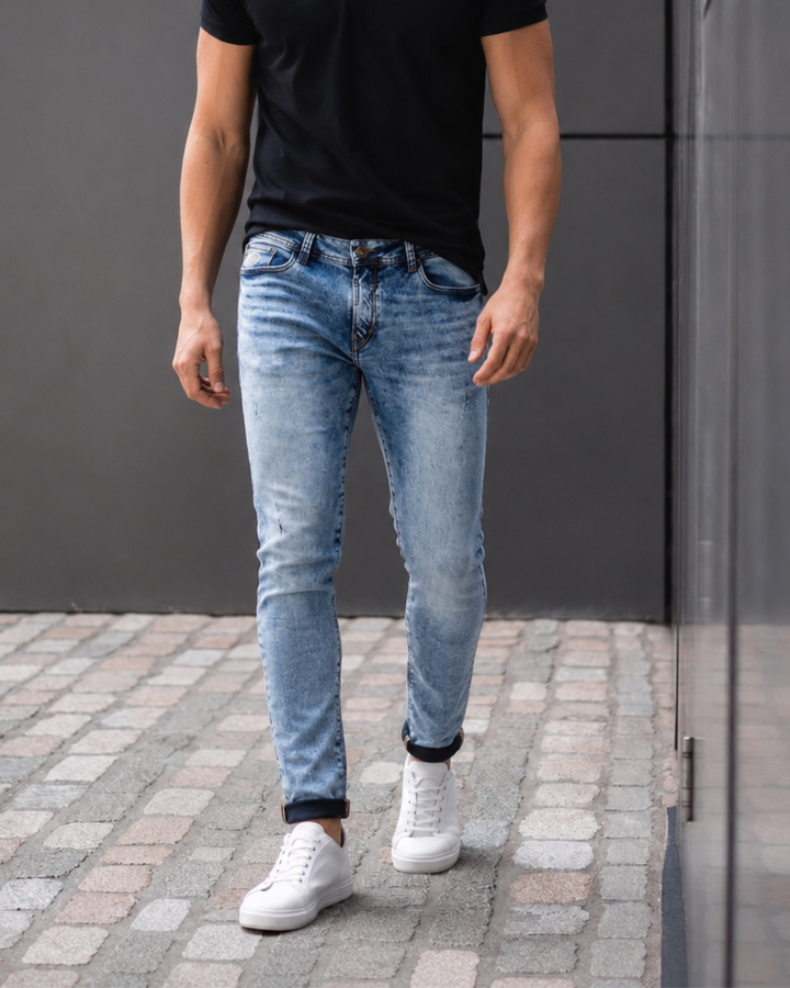 Jean Hombre Skinny Clásico Denim Azul Cielo