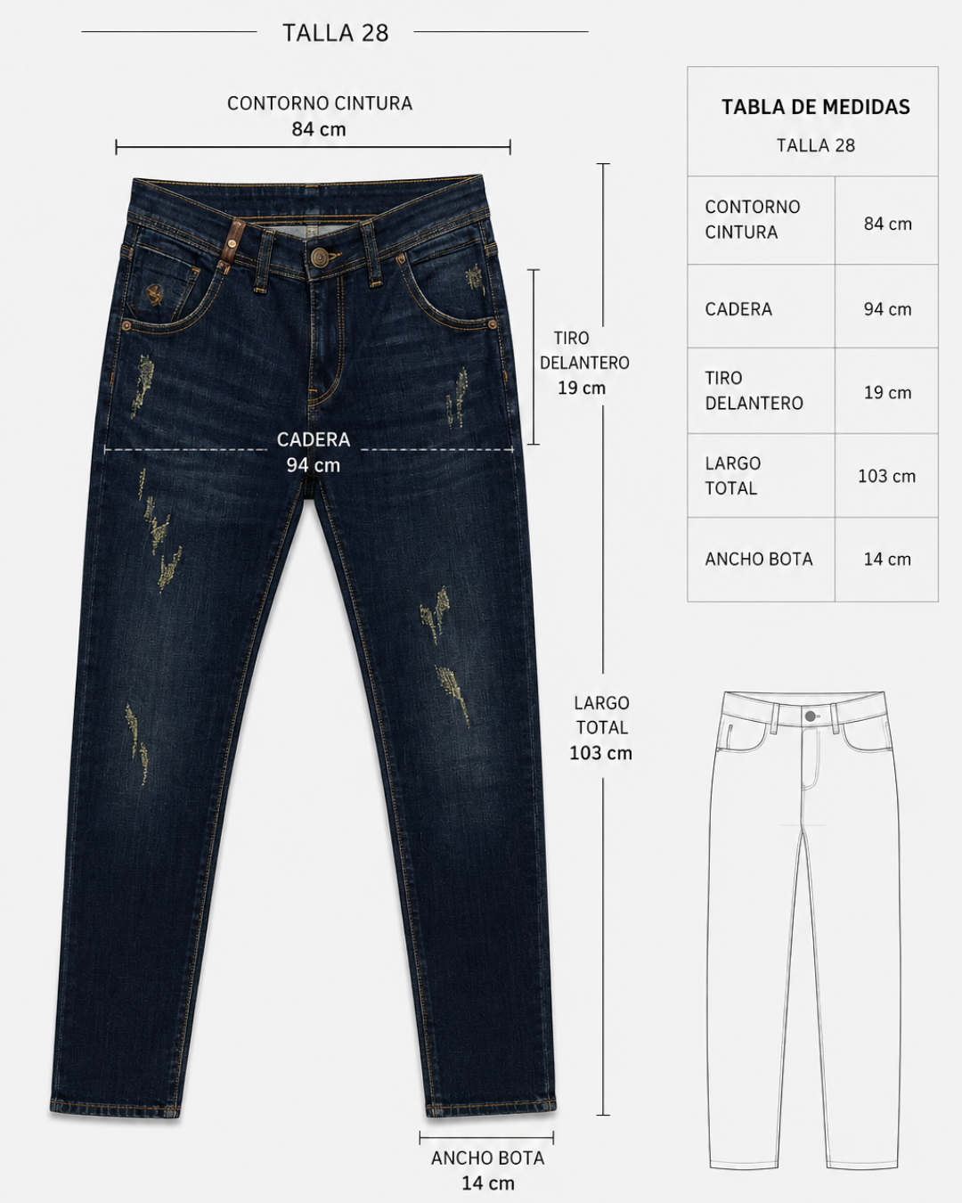 Jean Índigo Slim Fit para Hombre con Desgastes | Purple Rain