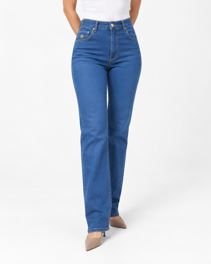 Jean para Mujer Tiro Medio Bota Recta Texturizado Azul