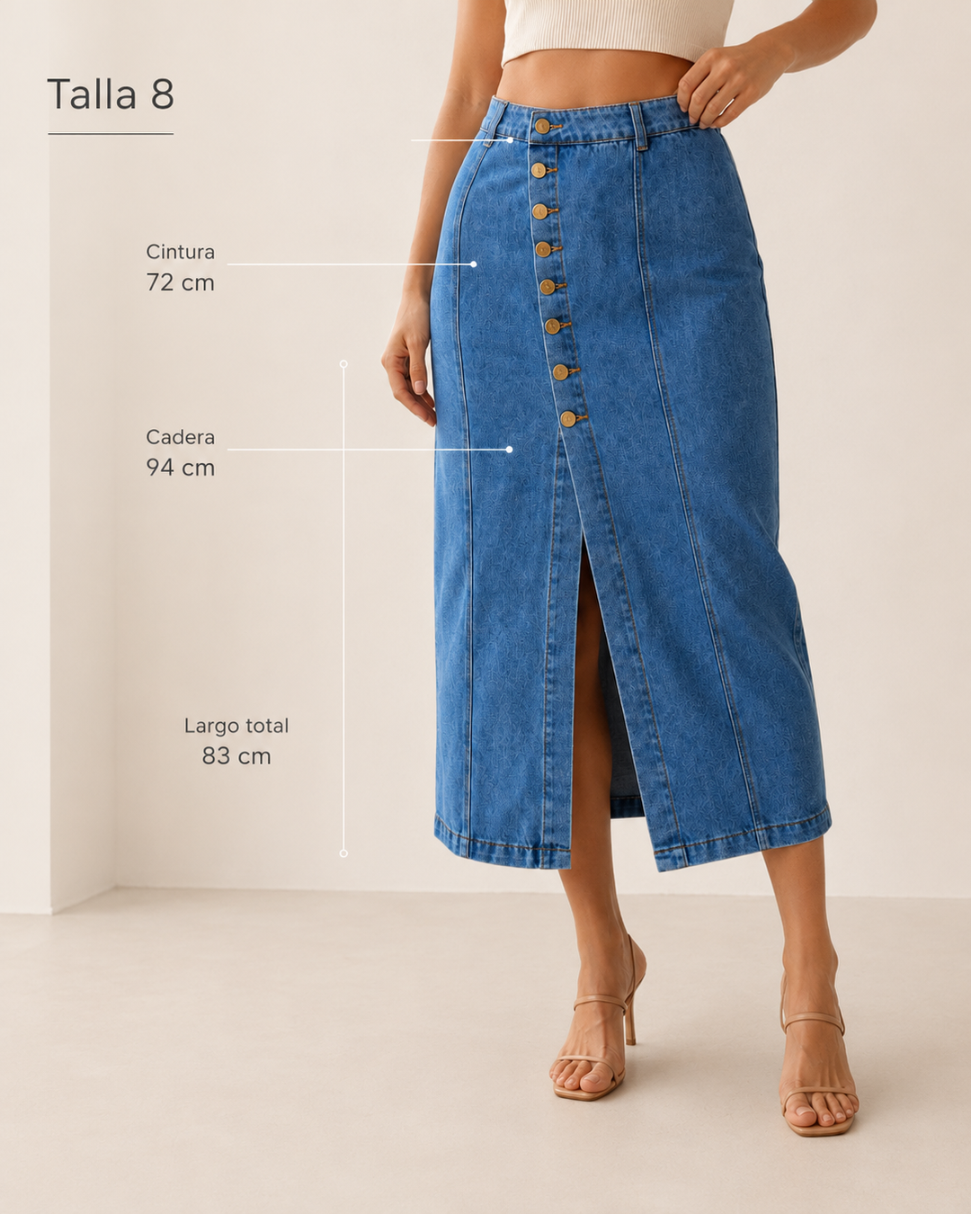 Falda Denim Midi Botonera