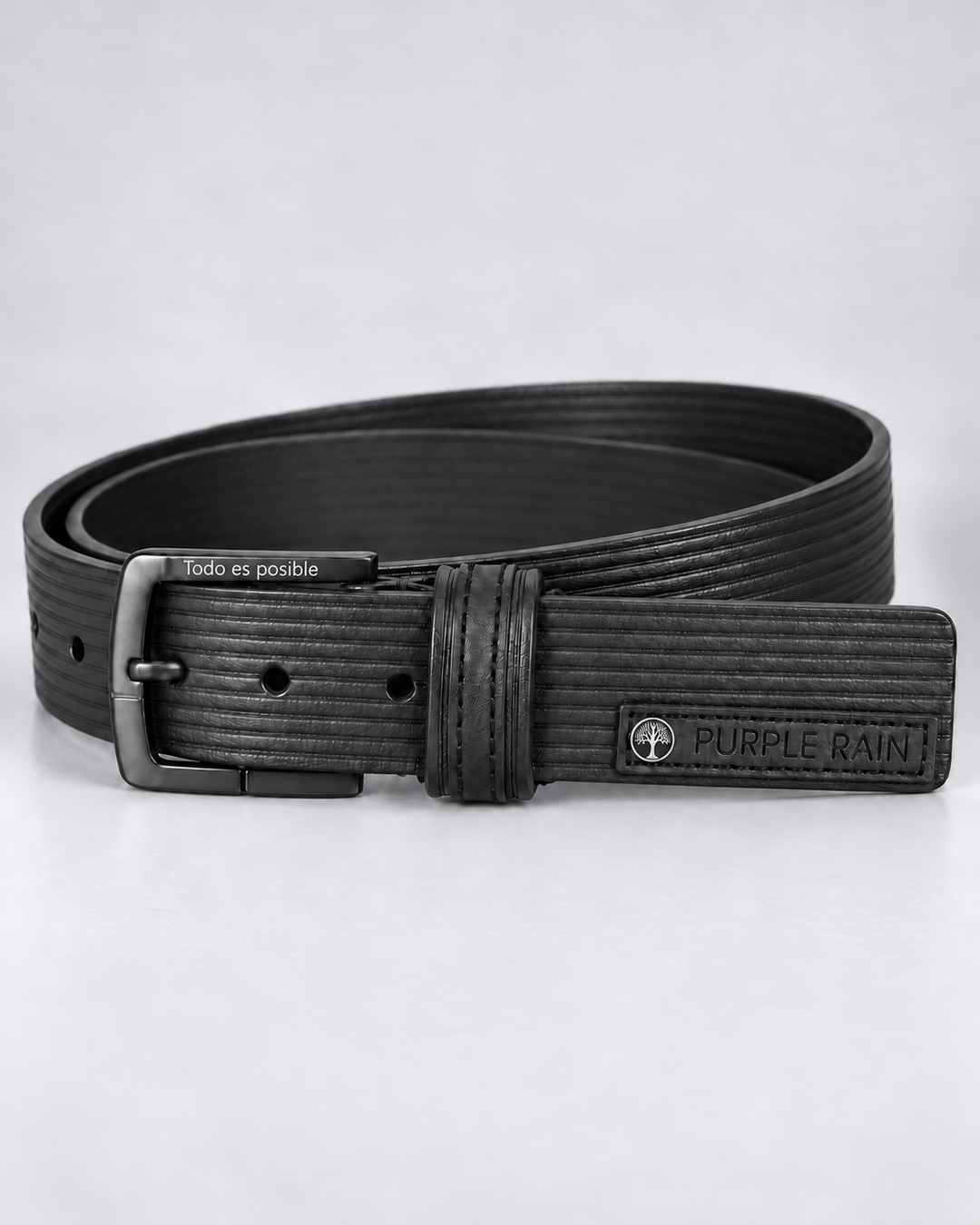 Cinturón de cuero negro acanalado para hombre | Purple Rain