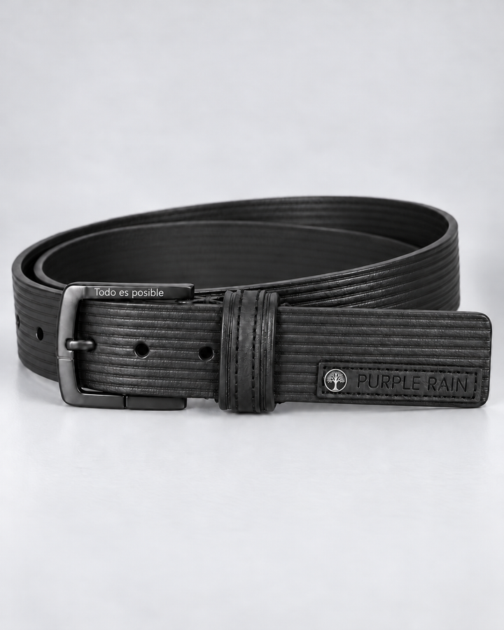 Cinturón de cuero negro acanalado para hombre | Purple Rain