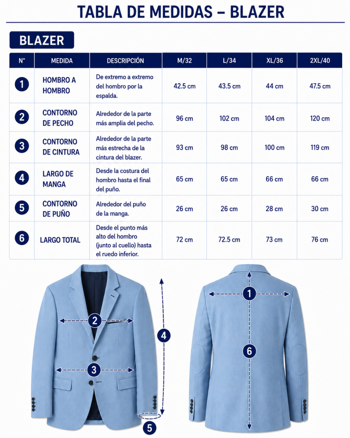 Blazer Hombre tipo paño Azul cielo con coderas.