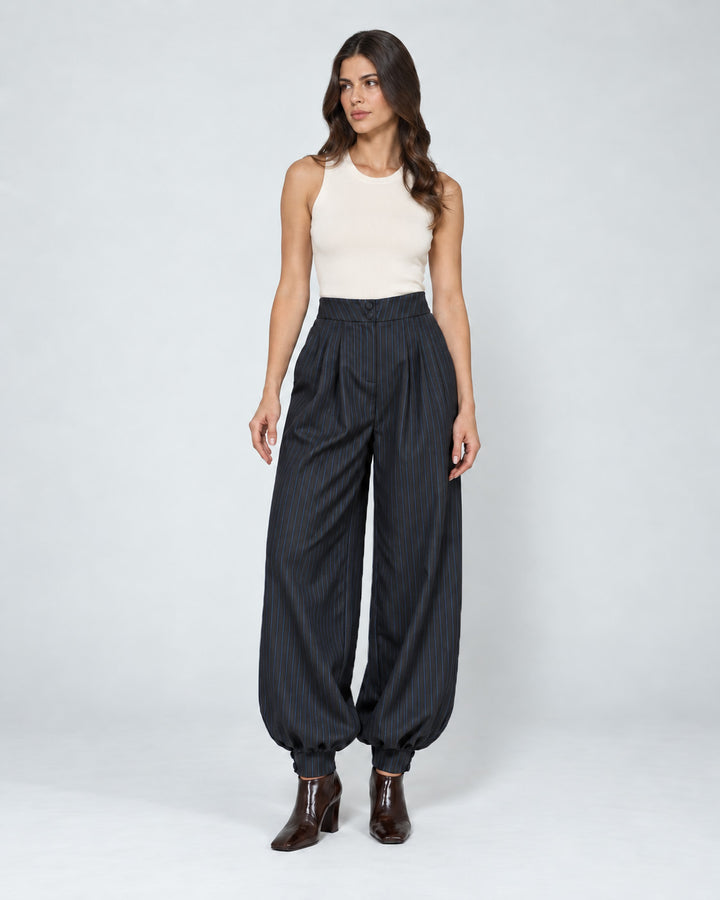 Pantalón Balloon de Mujer en Raya Tiza
