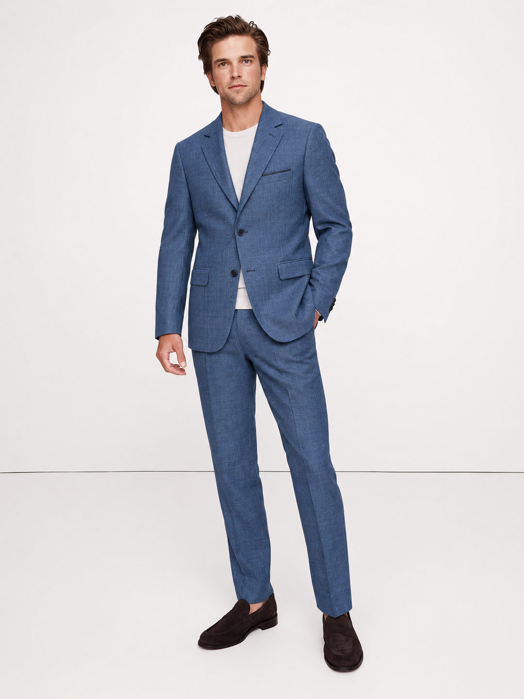 Traje Hombre Premium Azul Francés Texturizado con Coderas