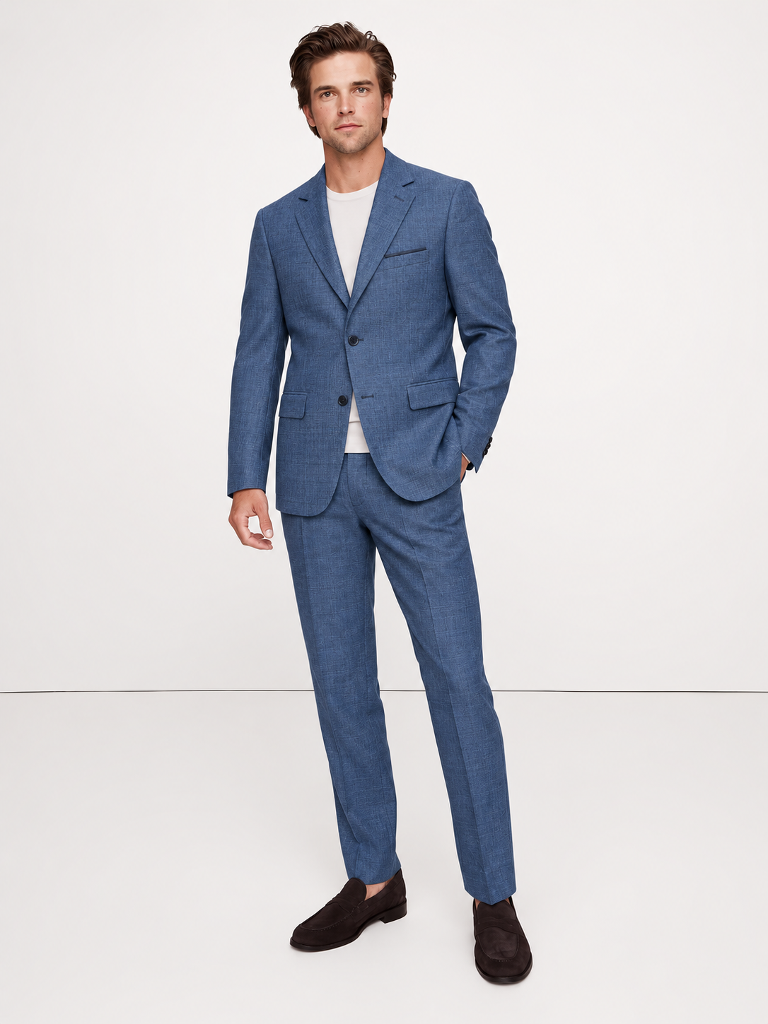 Traje Hombre Premium Azul Francés Texturizado con Coderas