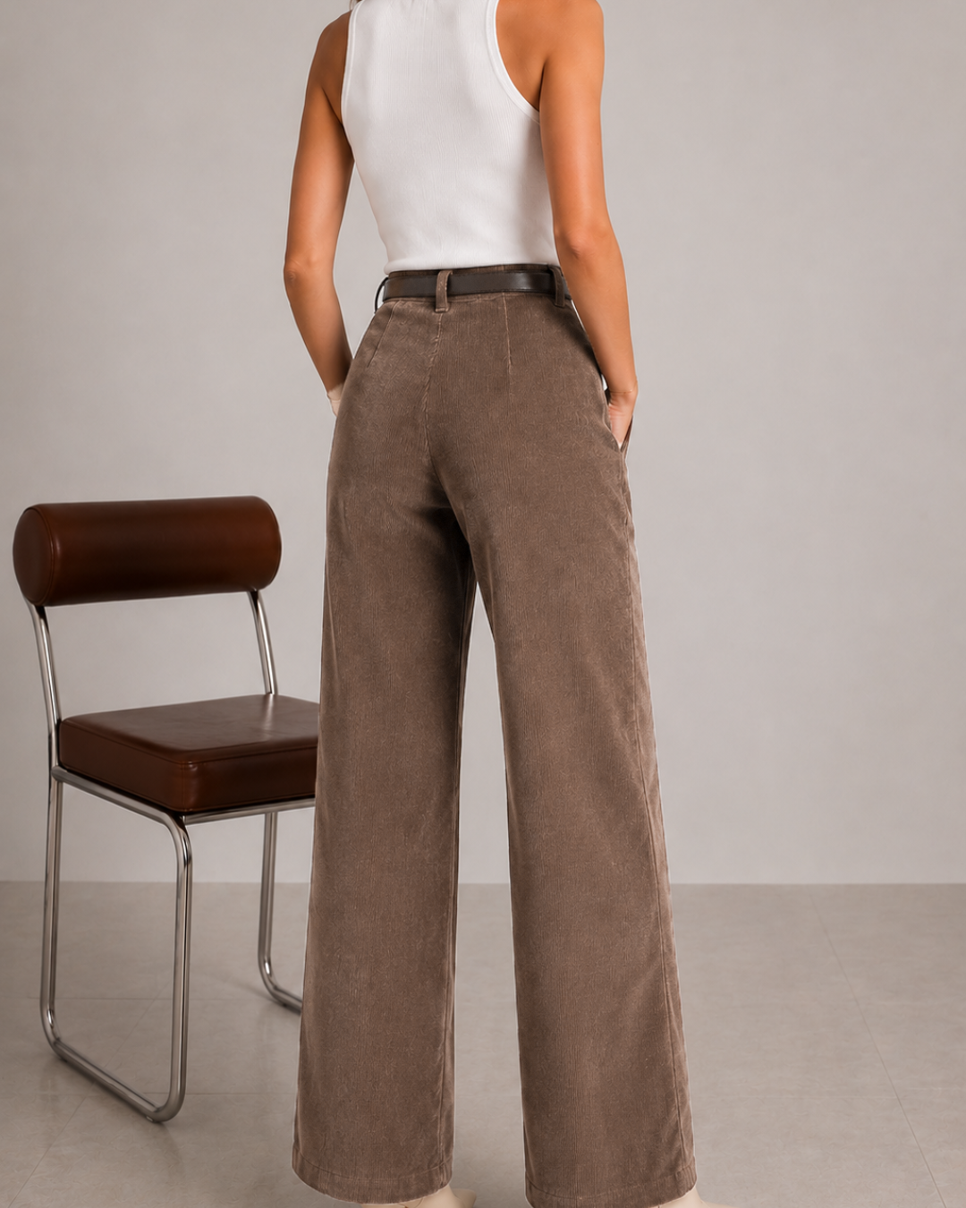 Pantalón dama  Pana Wide Leg Café