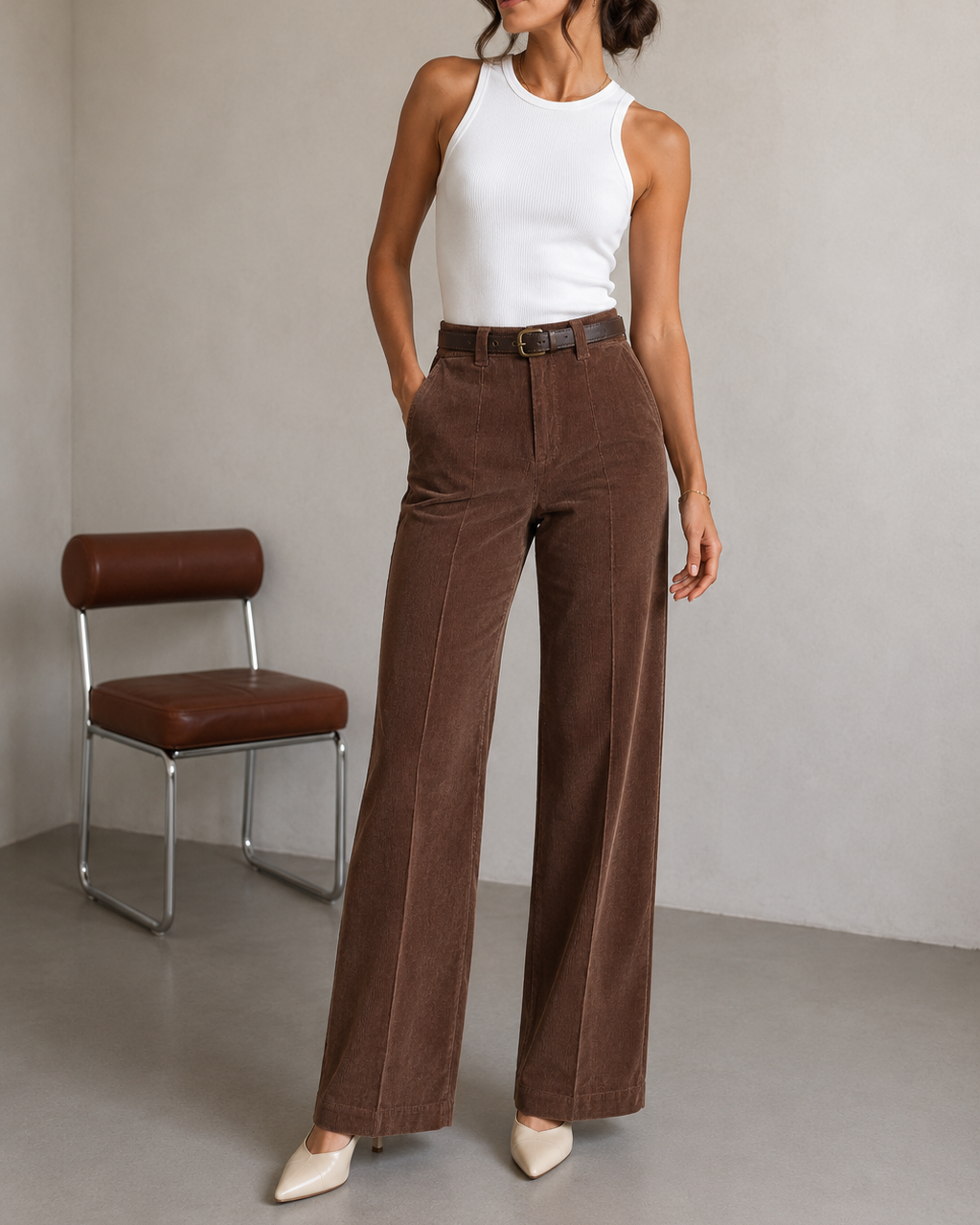 Pantalón dama  Pana Wide Leg Café