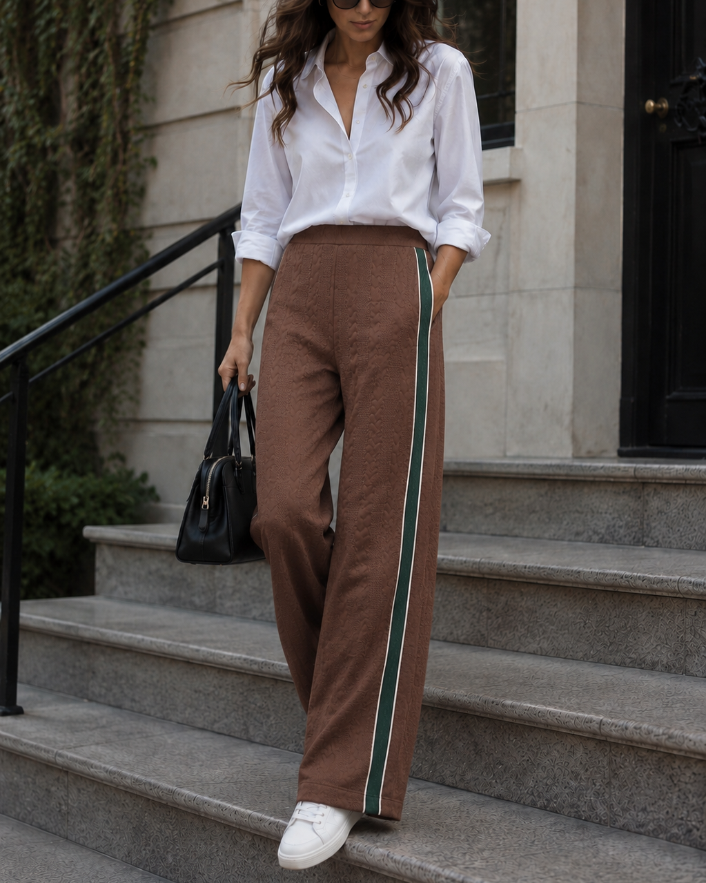 Pantalón Dama · Punto Trenzado con Cinta Lateral - Purple Rain