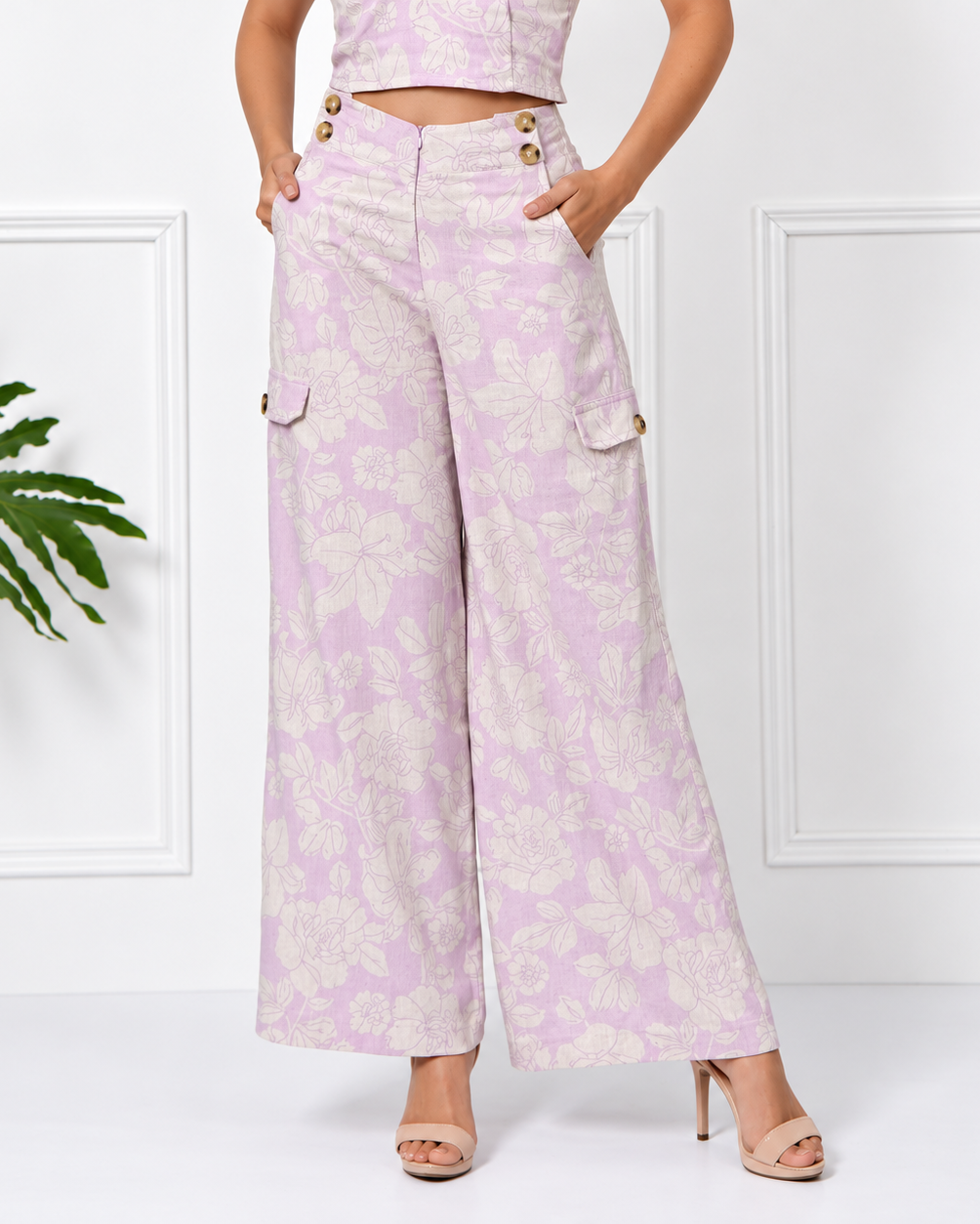 PANTALON LINO FLORAL PARA DAMA