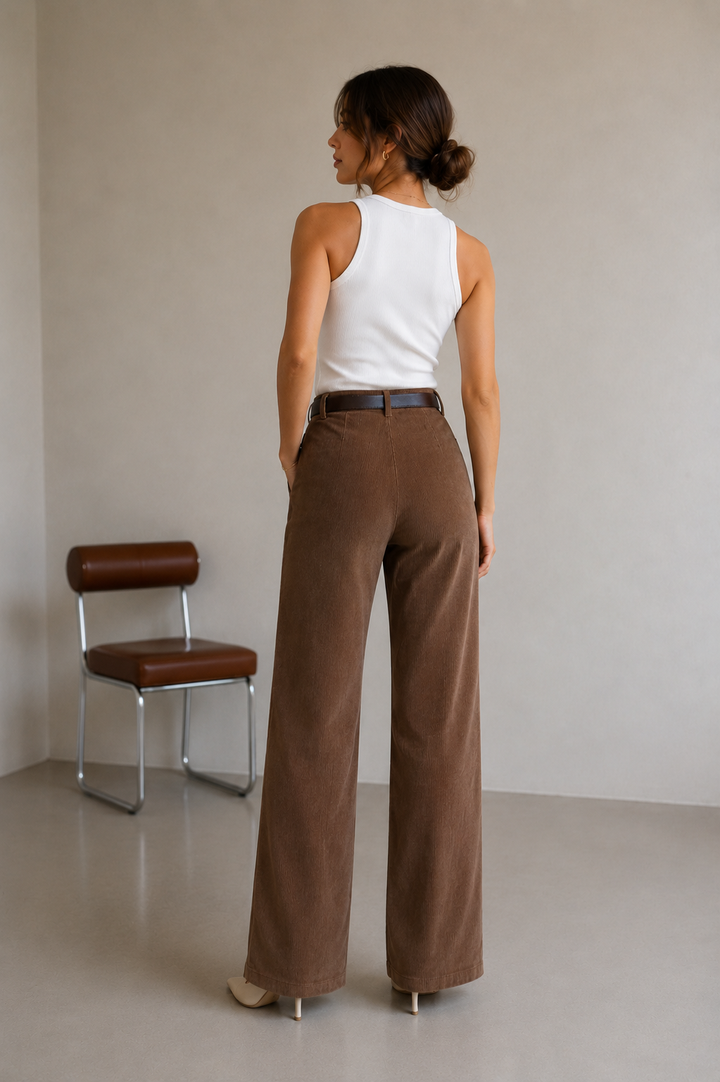 Pantalón dama  Pana Wide Leg Café