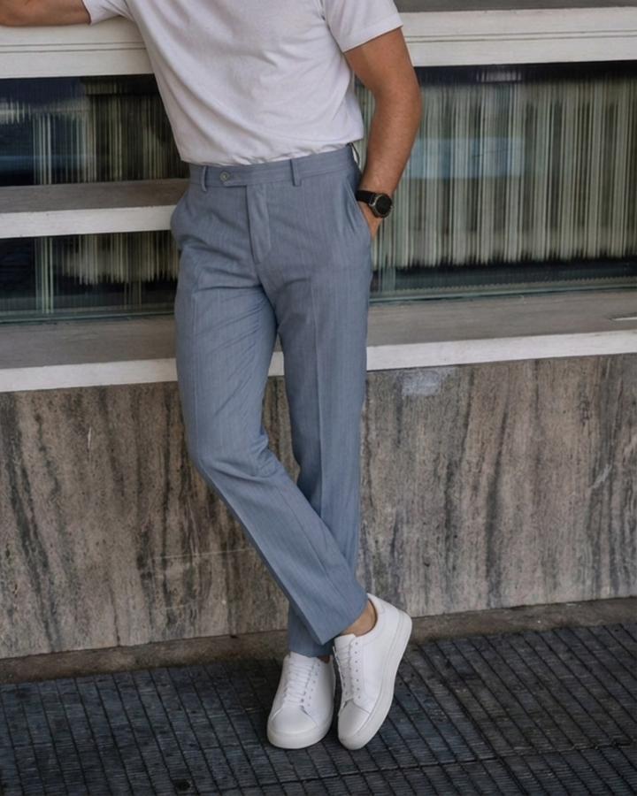Pantalón Sastrero Hombre Recto Tipo Paño Gris Azulado SALVATORE