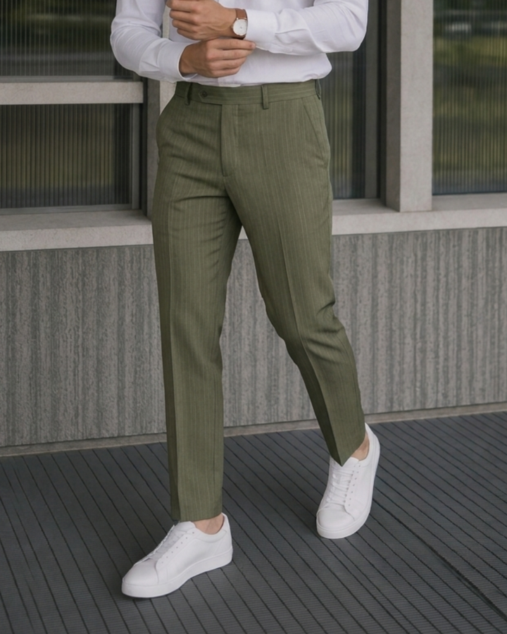 Pantalón Sastrero Hombre Recto Tipo Paño verde oliva SALVATORE