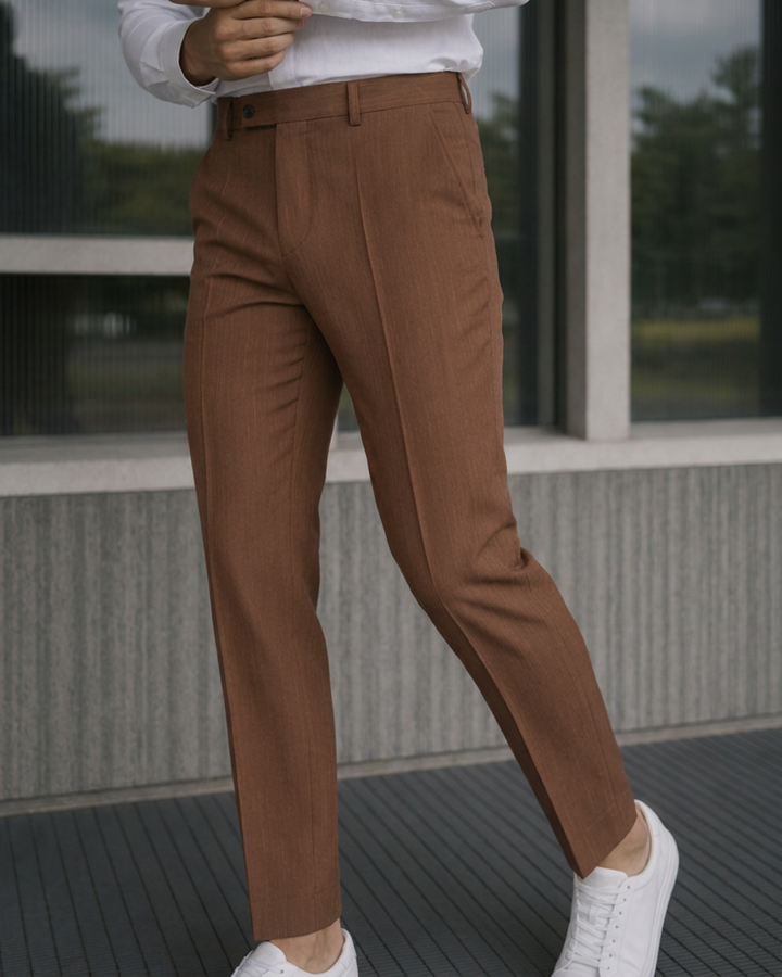 Pantalón Sastrero Hombre Recto Tipo Paño Castaño SALVATORE