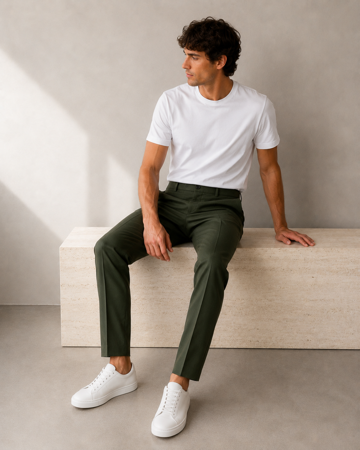 Pantalón Sastrero Textura Tipo Paño Verde
