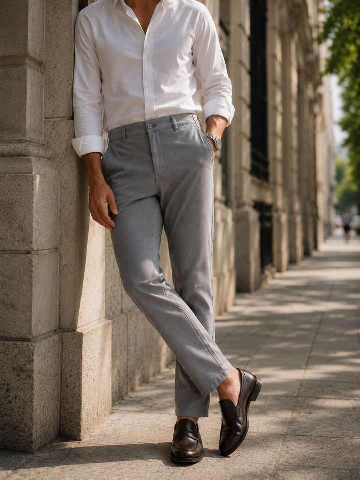 Pantalón Drill Hombre Amalfi Microtexturizado GRIS 98%ALGODÓN 