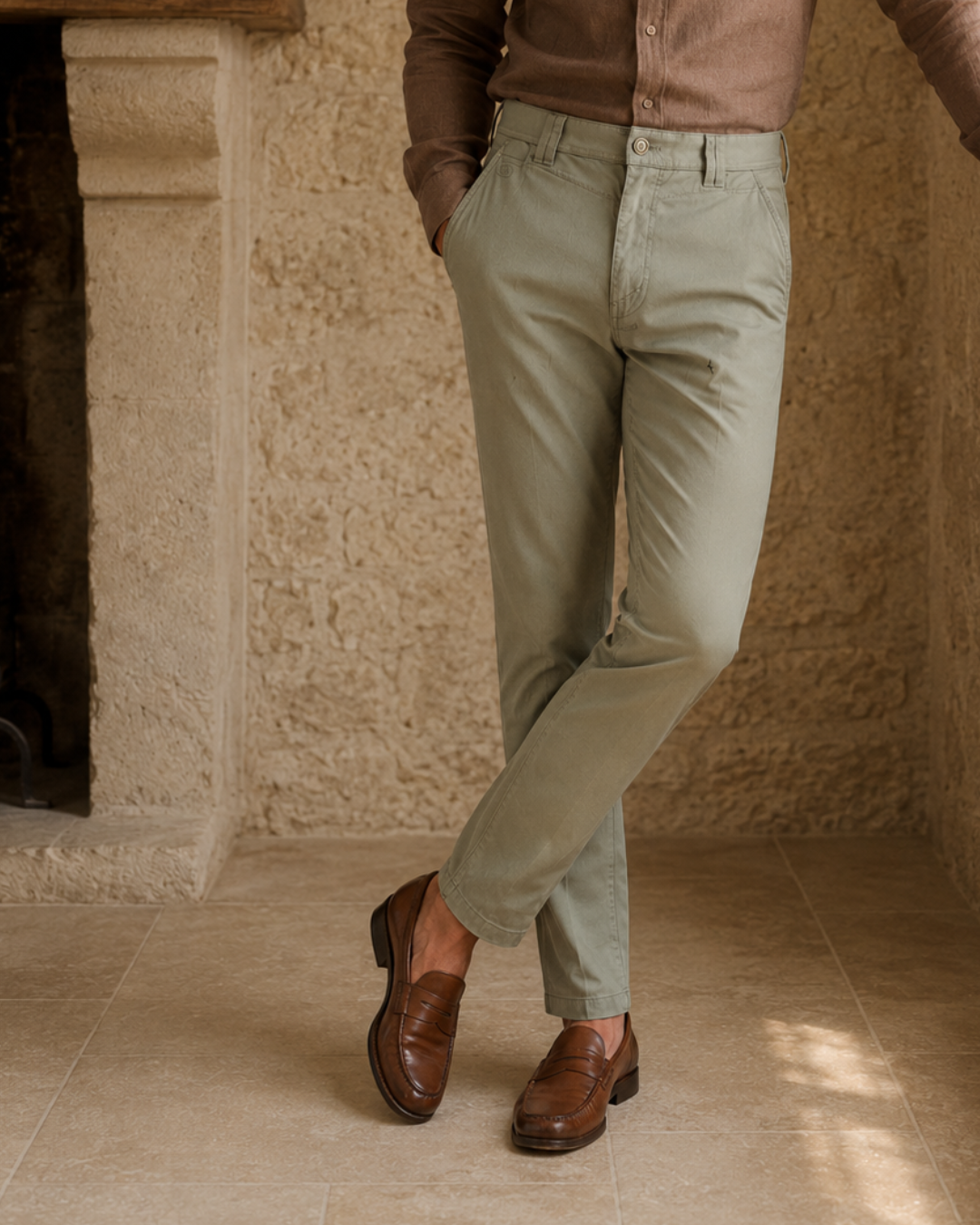 Pantalón Chino Drill Con textura Hombre Slim Fit  | Purple Rain