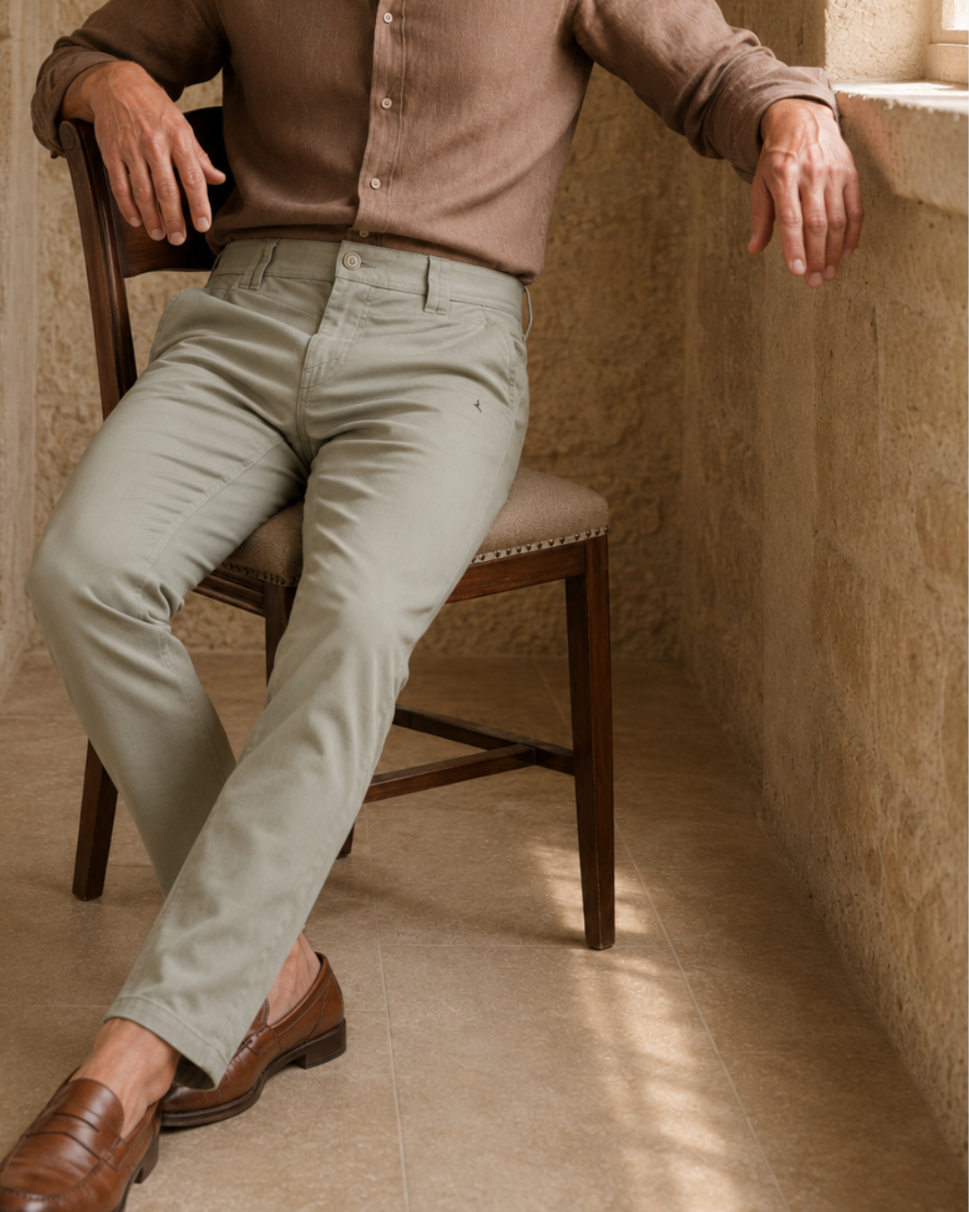 Pantalón Chino Drill Con textura Hombre Slim Fit  | Purple Rain