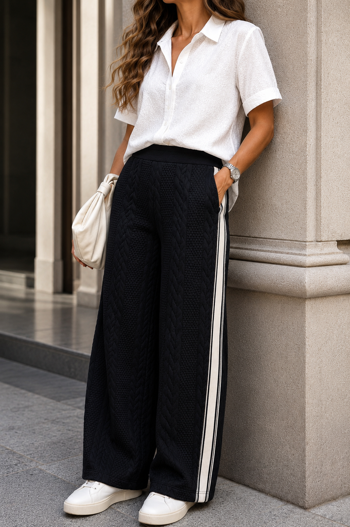 Pantalón Dama · Punto Trenzado con Cinta Lateral - Purple Rain