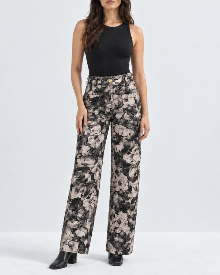 Pantalón Dama Botticelli · Wide Leg Tiro Alto Estampado Floral | - Purple Rain