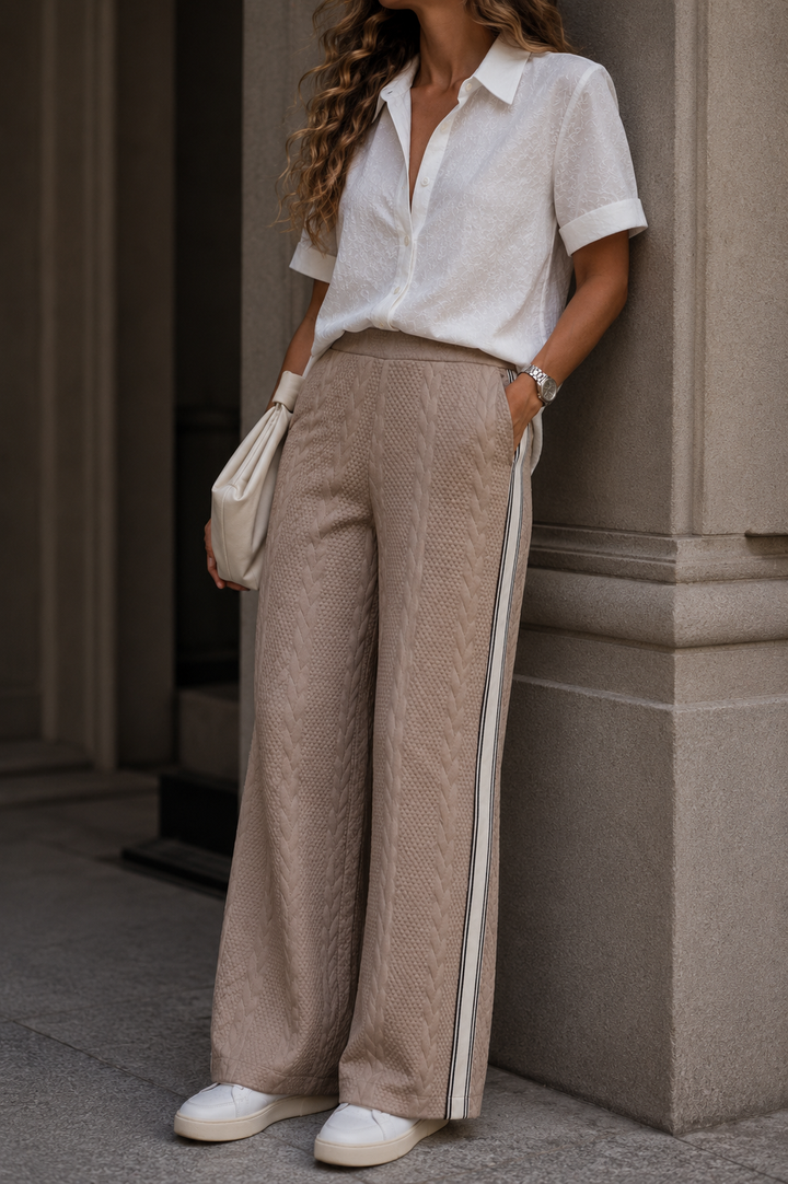 Pantalón Dama · Punto Trenzado con Cinta Lateral - Purple Rain
