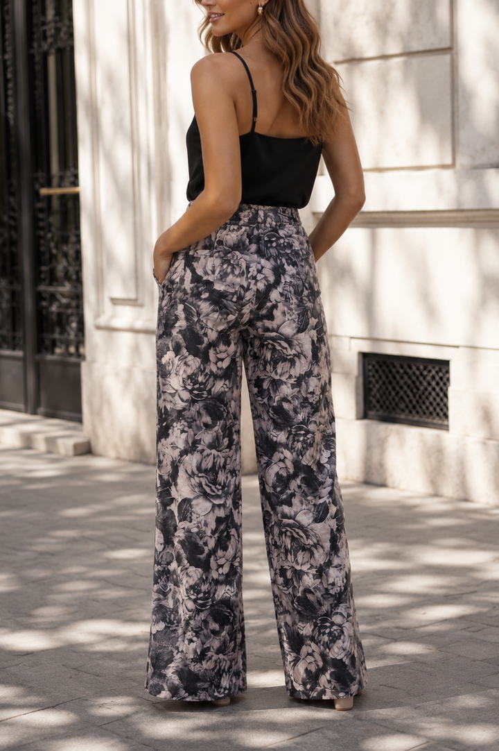 Pantalón Dama Botticelli · Wide Leg Tiro Alto Estampado Floral | - Purple Rain