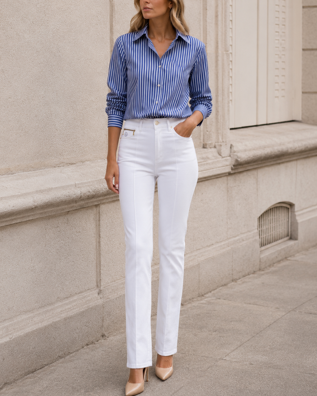 Pantalón blanco tiro alto