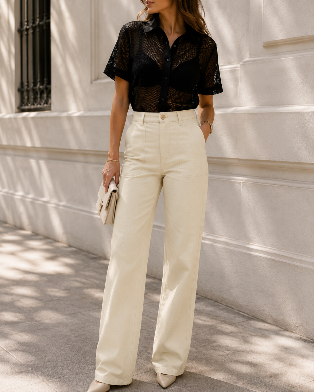 Pantalón texturizado mujer