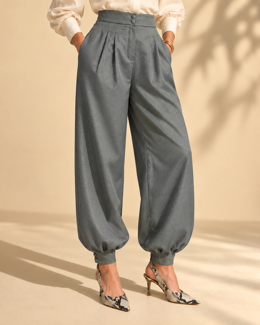 Pantalón Balloon de Mujer de Tiro Alto con Pinzas