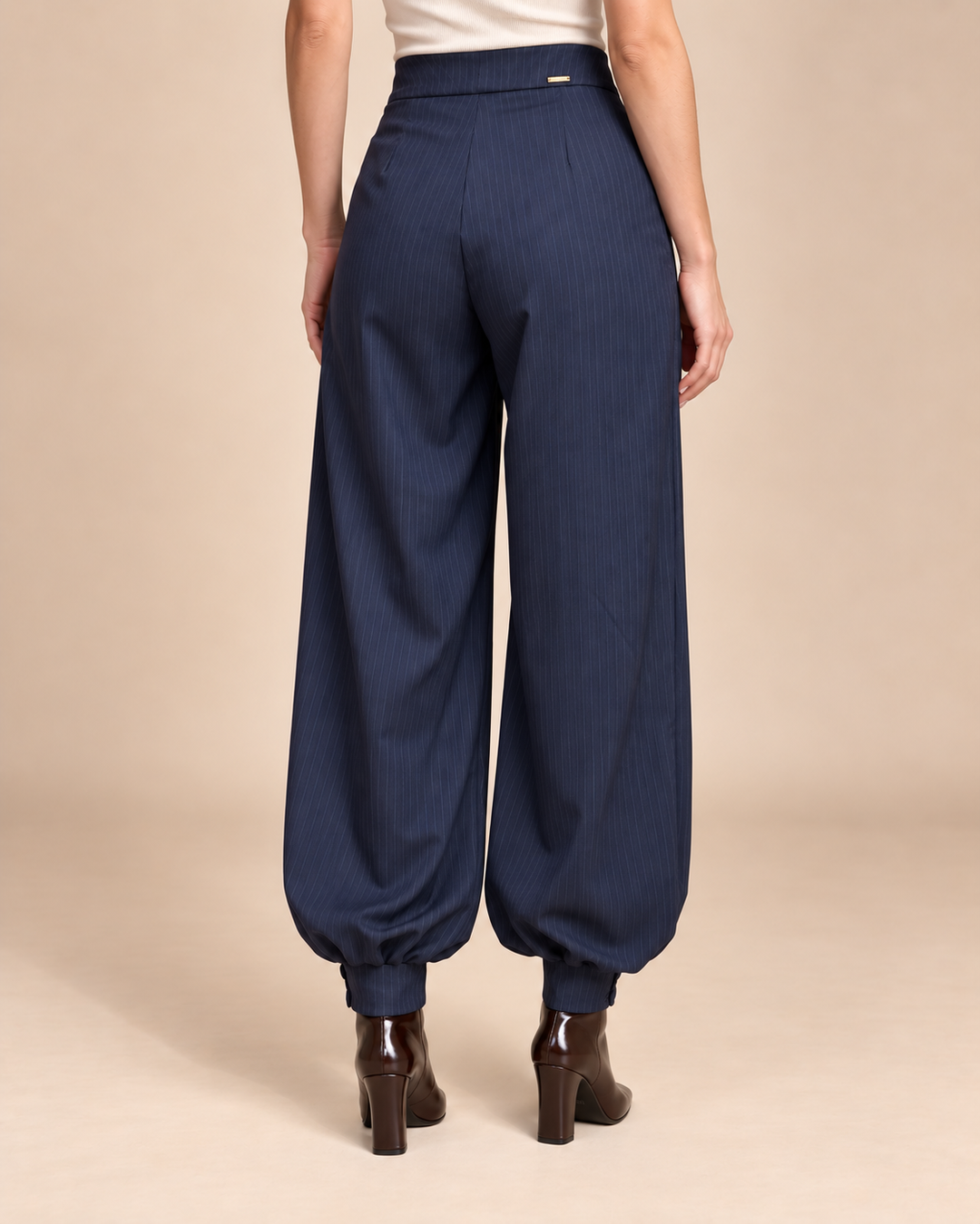 Pantalón Balloon de Mujer en Raya Tiza