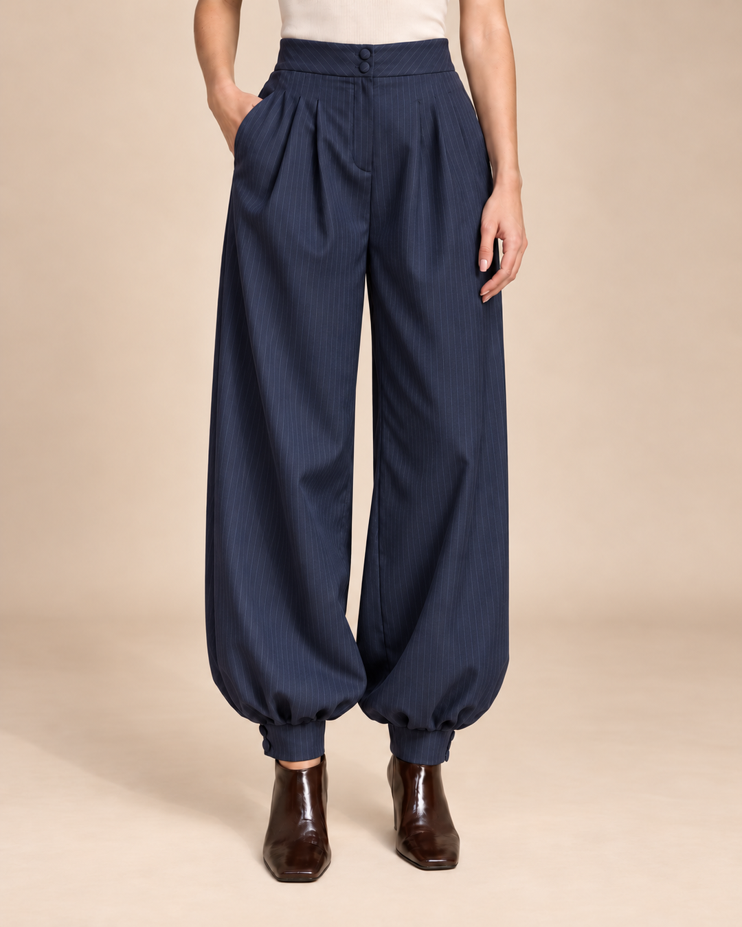 Pantalón Balloon de Mujer en Raya Tiza