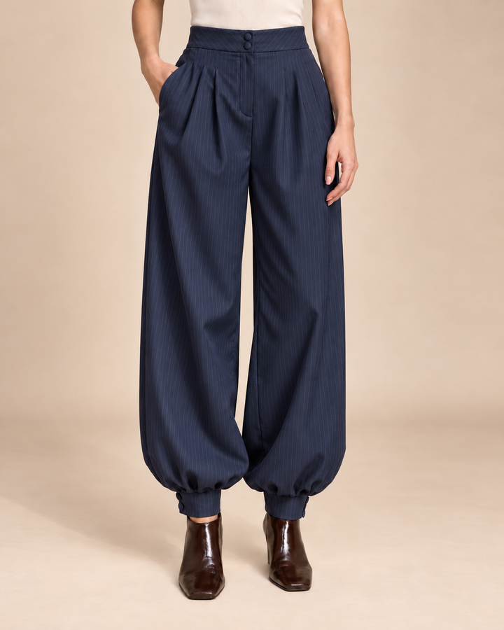 Pantalón Balloon de Mujer en Raya Tiza