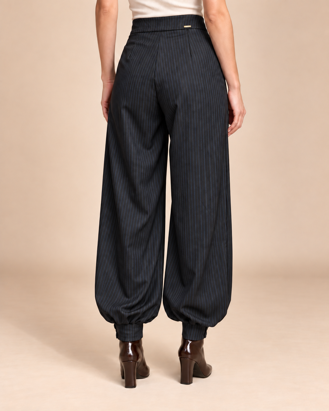 Pantalón Balloon de Mujer en Raya Tiza