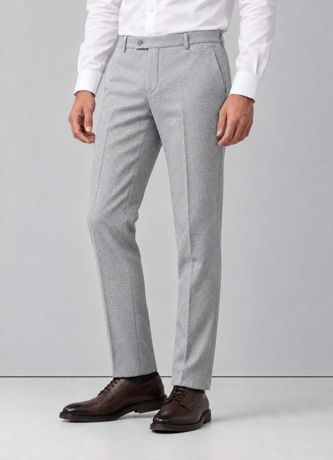Pantalón Sastre para Hombre Recto Tipo Paño Gris Texturizado