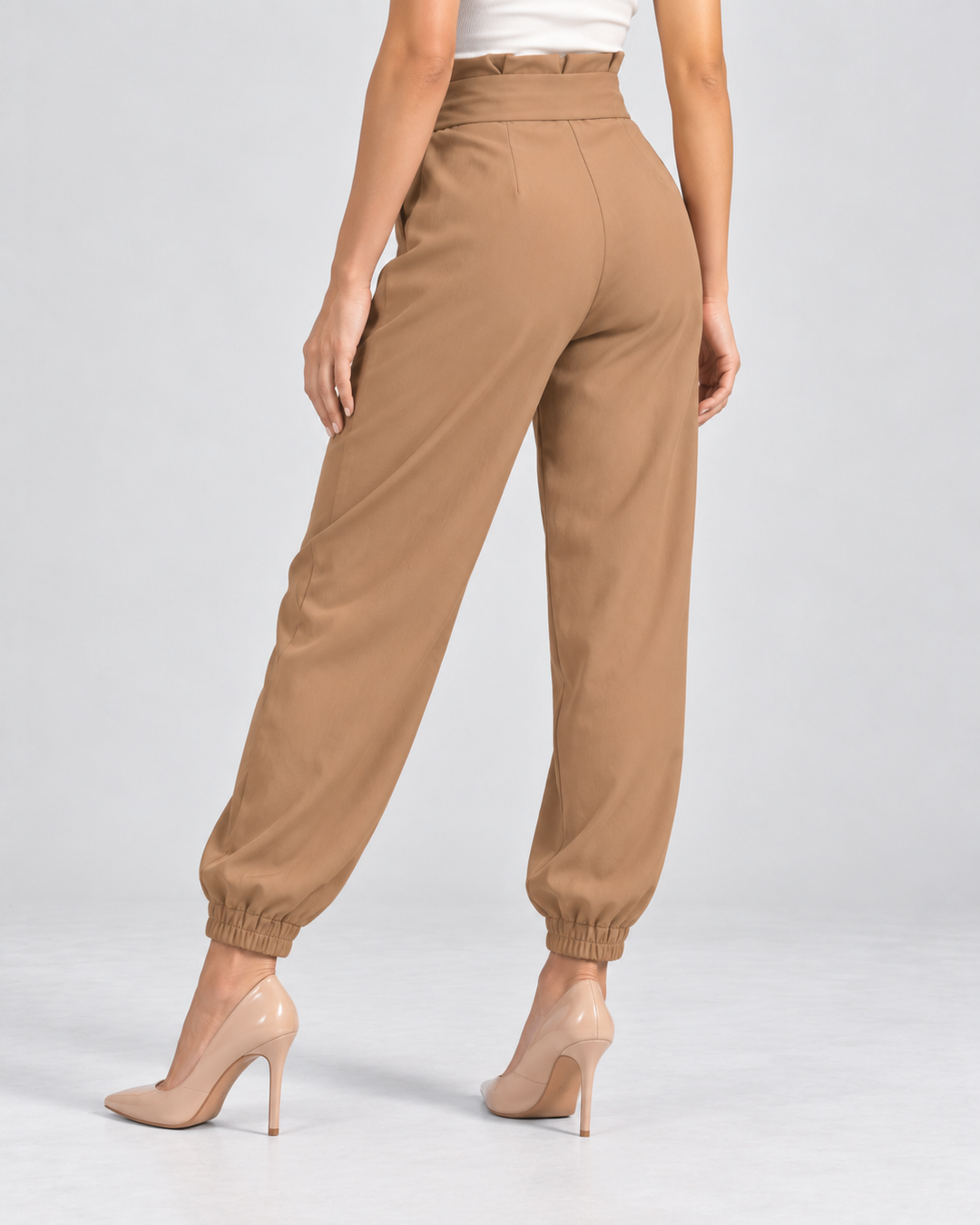 Pantalón jogger de mujer tiro alto con lazo terracota