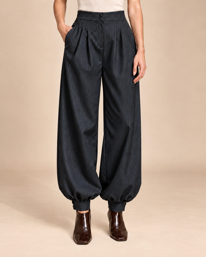 Pantalón Balloon de Mujer en Raya Tiza