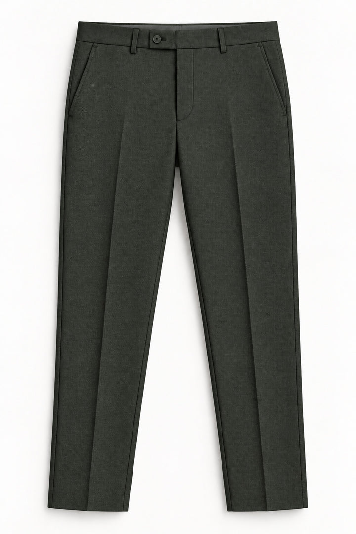 Traje de hombre premium texturizado gris oscuro con coderas