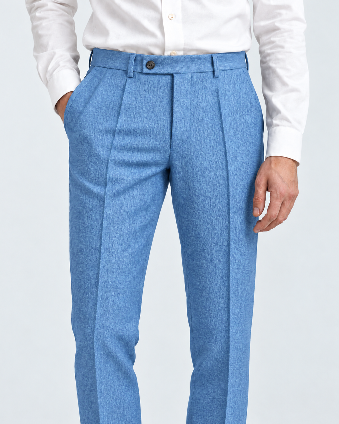 Traje Hombre Premium Texturizado Azul Acero Claro con Coderas