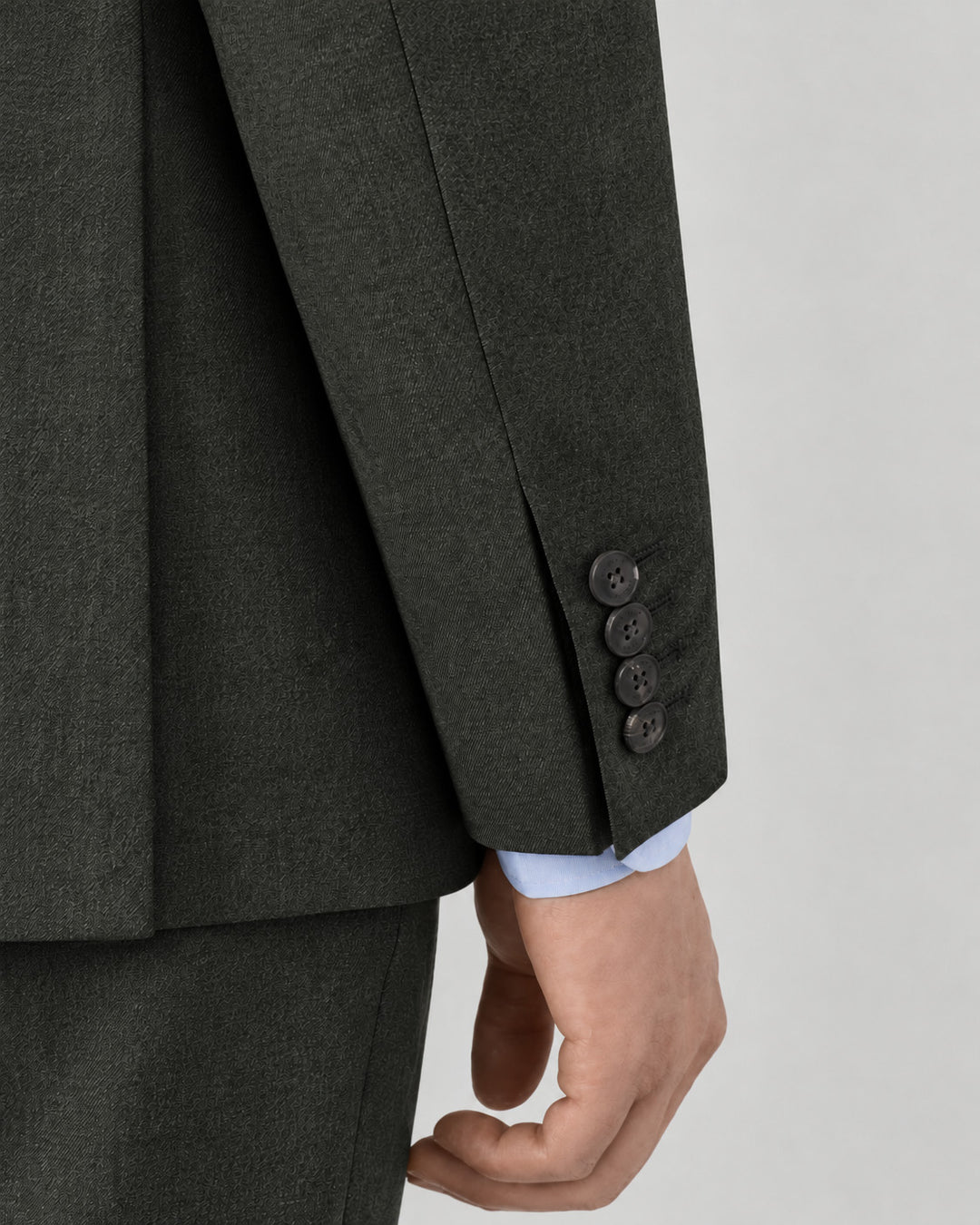 Traje de hombre premium texturizado gris oscuro con coderas