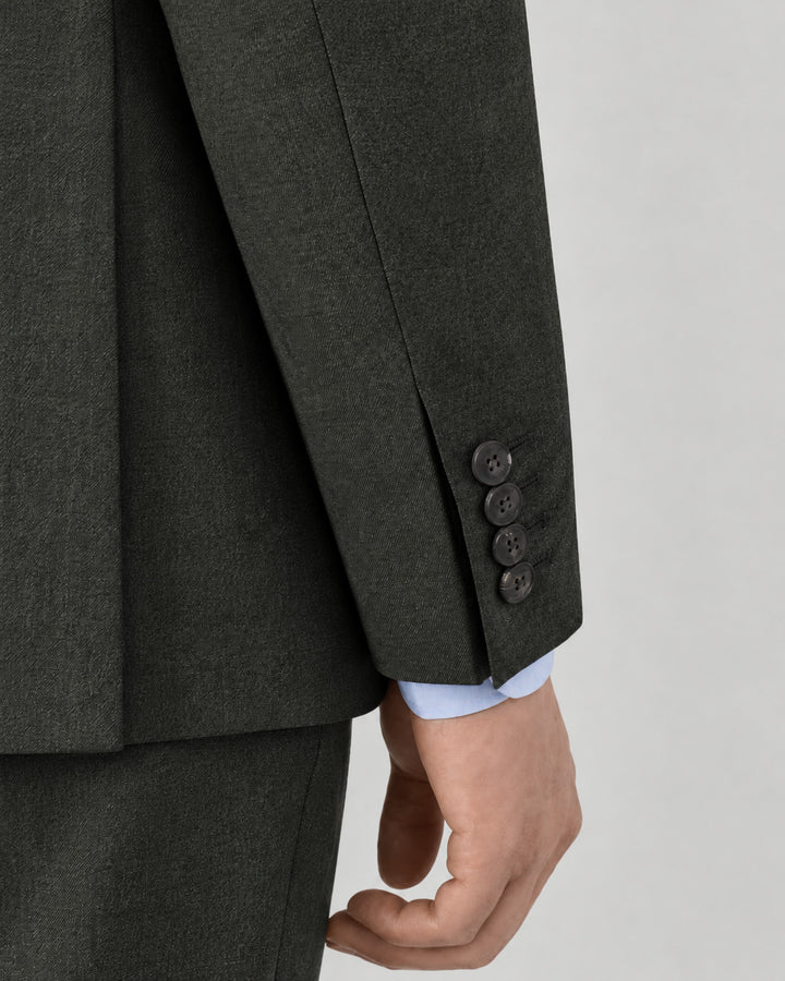 Traje de hombre premium texturizado gris oscuro con coderas