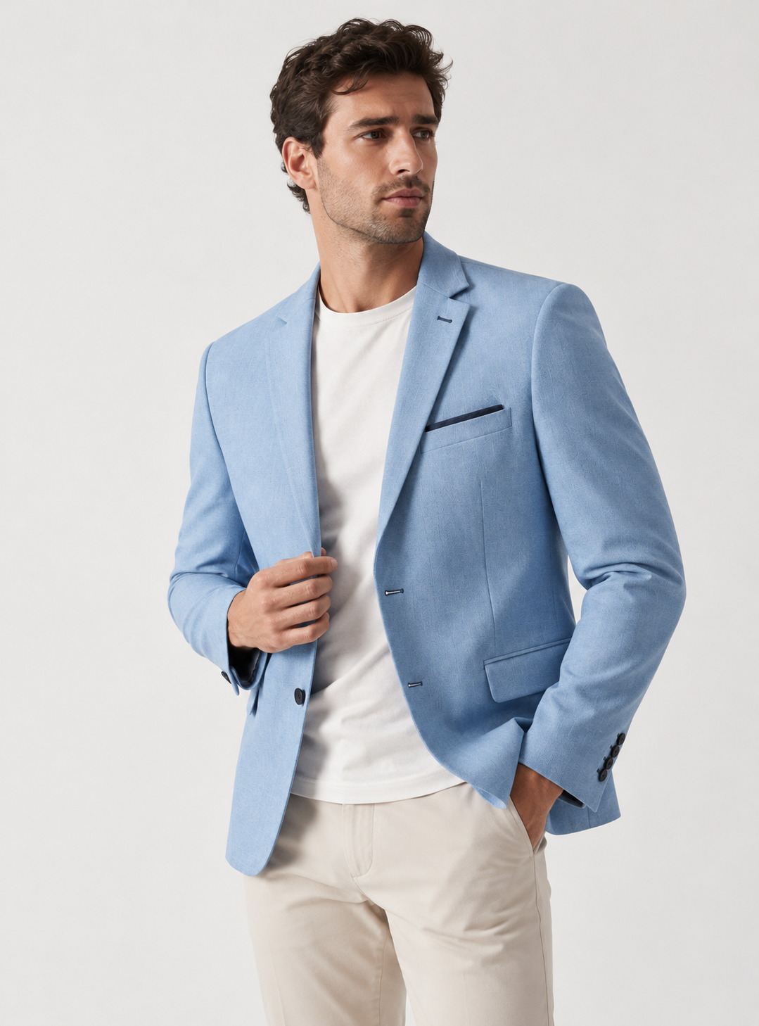 Blazer Hombre tipo paño Azul cielo con coderas. - Purple Rain