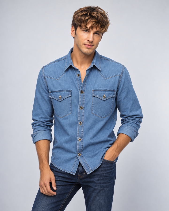 Camisa Índigo de hombre 100% algodón  Premium