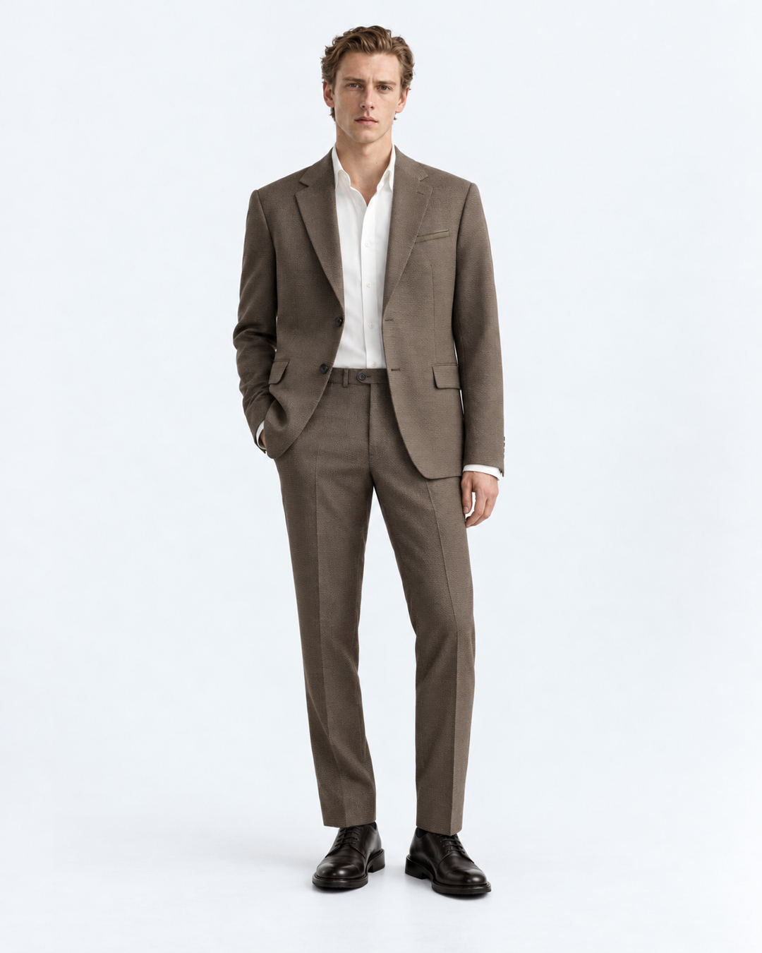 TRAJE HOMBRE TIPO PAÑO TEXTURIZADO TABACO
