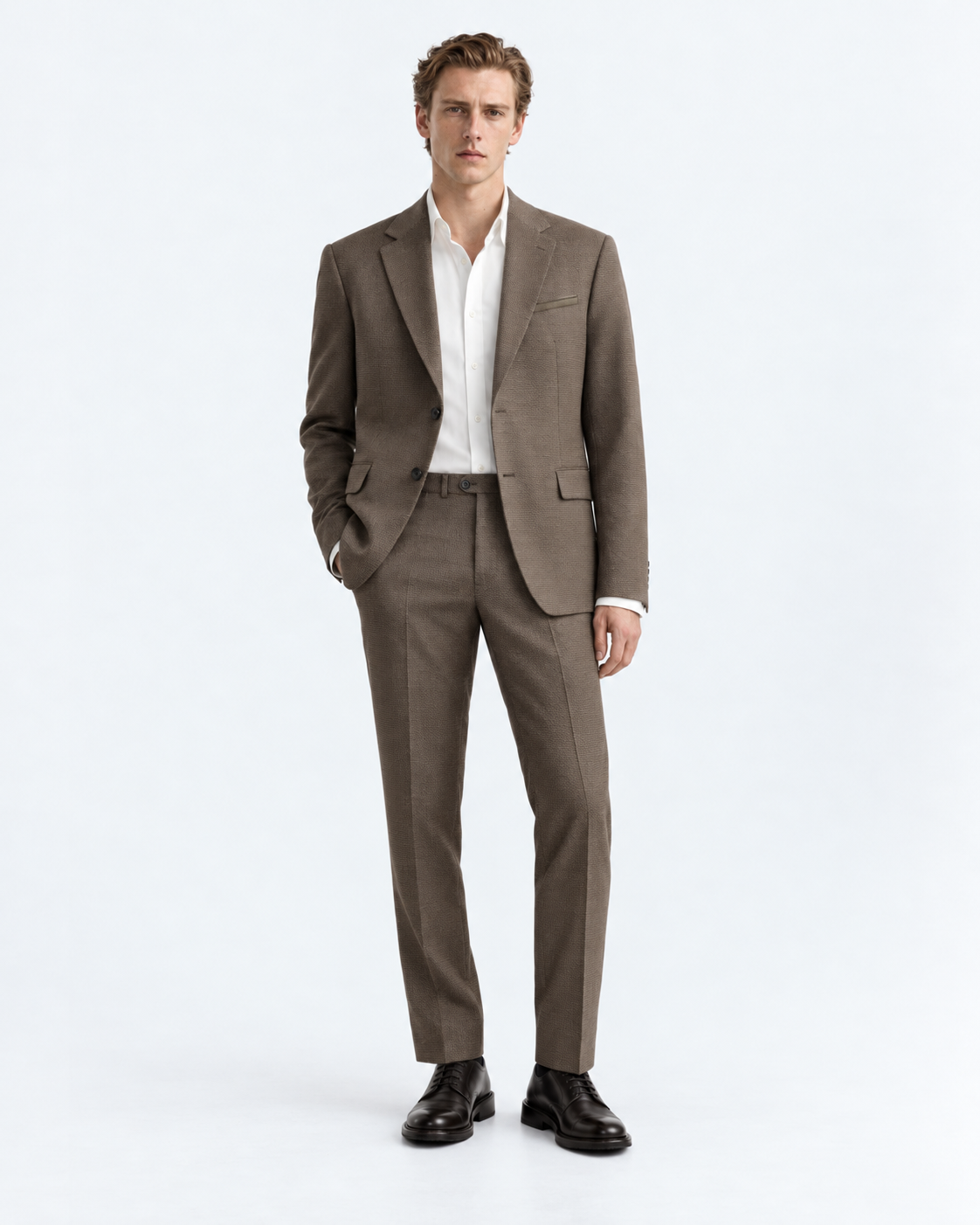 TRAJE HOMBRE TIPO PAÑO TEXTURIZADO TABACO