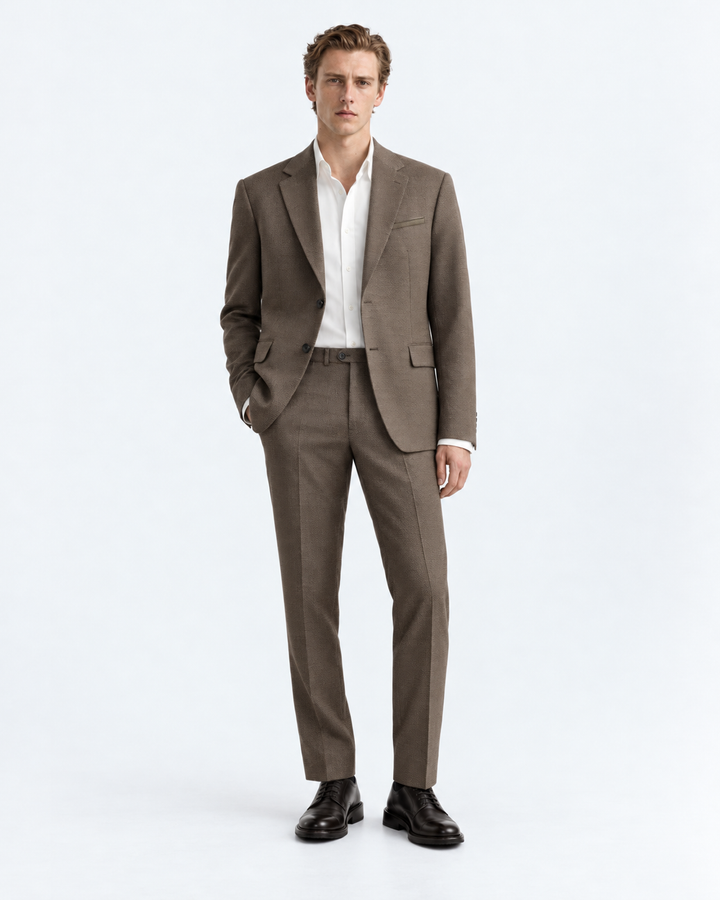 TRAJE HOMBRE TIPO PAÑO TEXTURIZADO TABACO