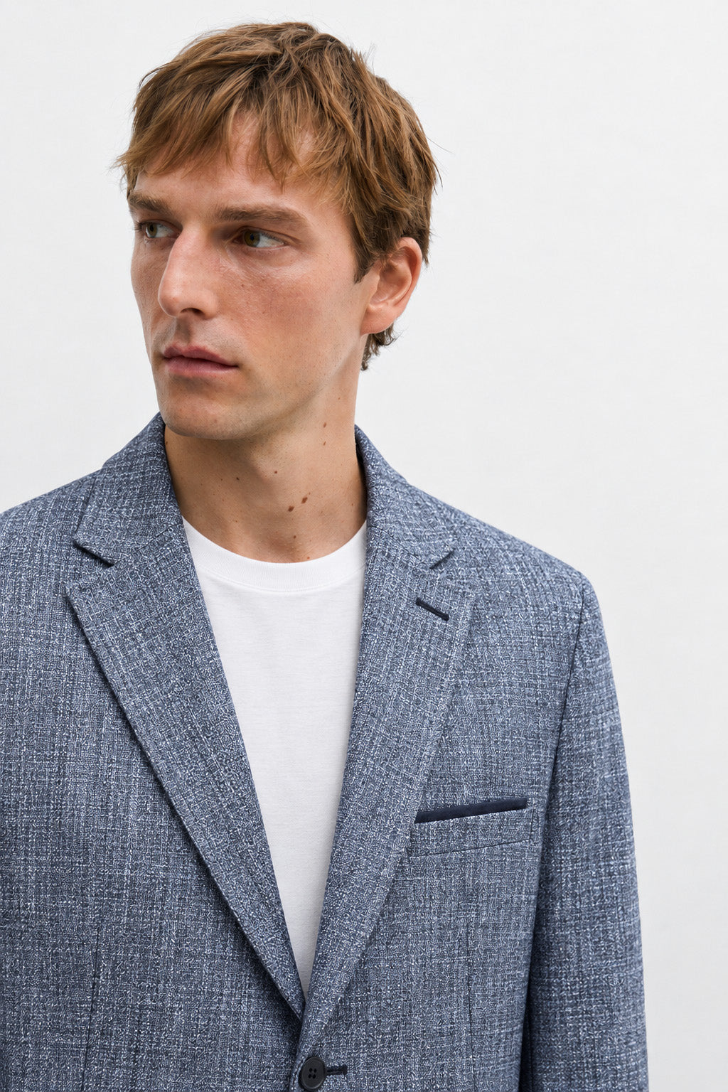 Traje Hombre Premium Azul Acero Jaspeado con Coderas