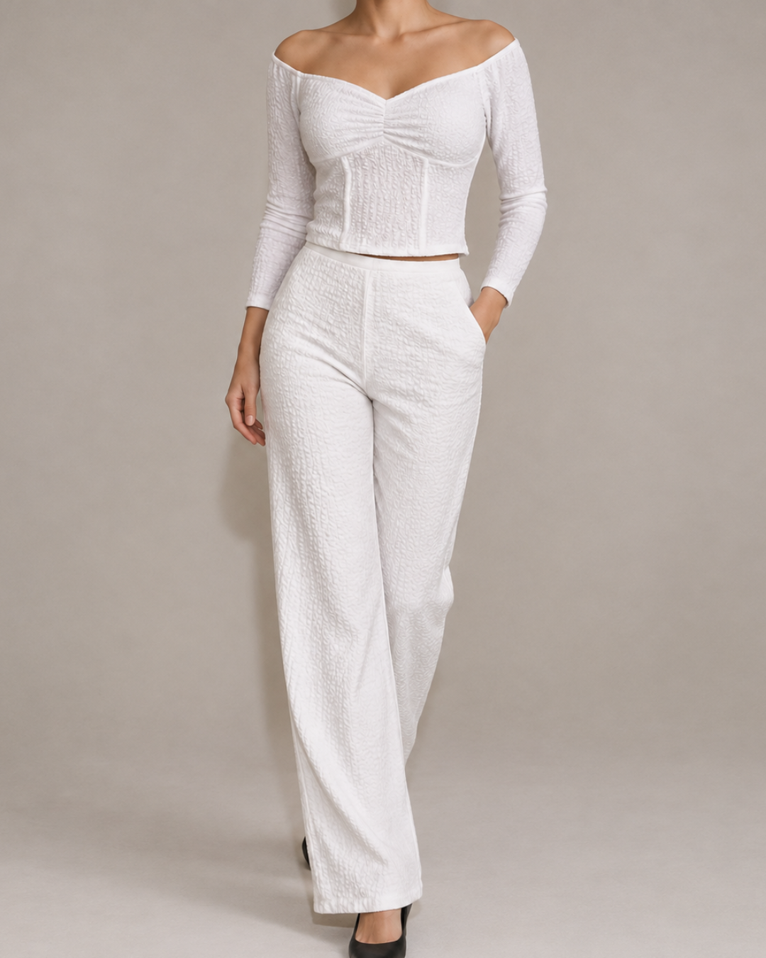 Set de Mujer Texturizado con Pantalón Wide Leg