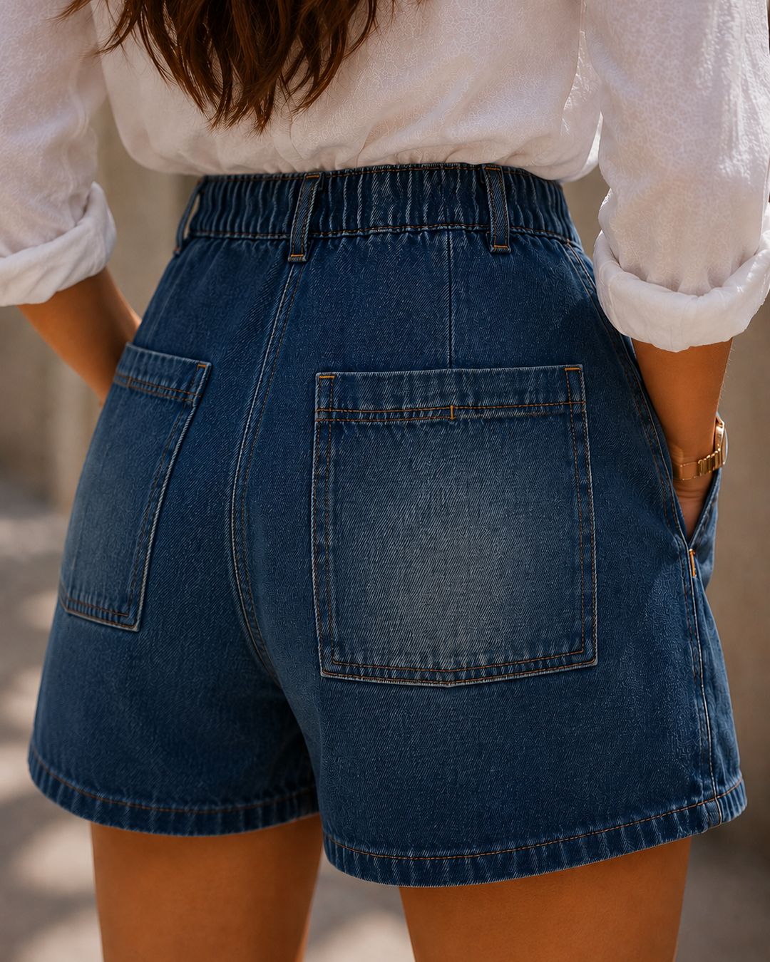 Short denim para mujer
Color azul oscuro
Tiro alto
Cintura con elástico posterior
Tela denim premium
Bolsillos delanteros amplios
Bolsillos posteriores funcionales
Costuras decorativas en contraste
Pasadores para cinturón
Acabado lavado oscuro con efecto envejecido suave
Diseño cómodo y favorecedor
Inspiración old money contemporánea