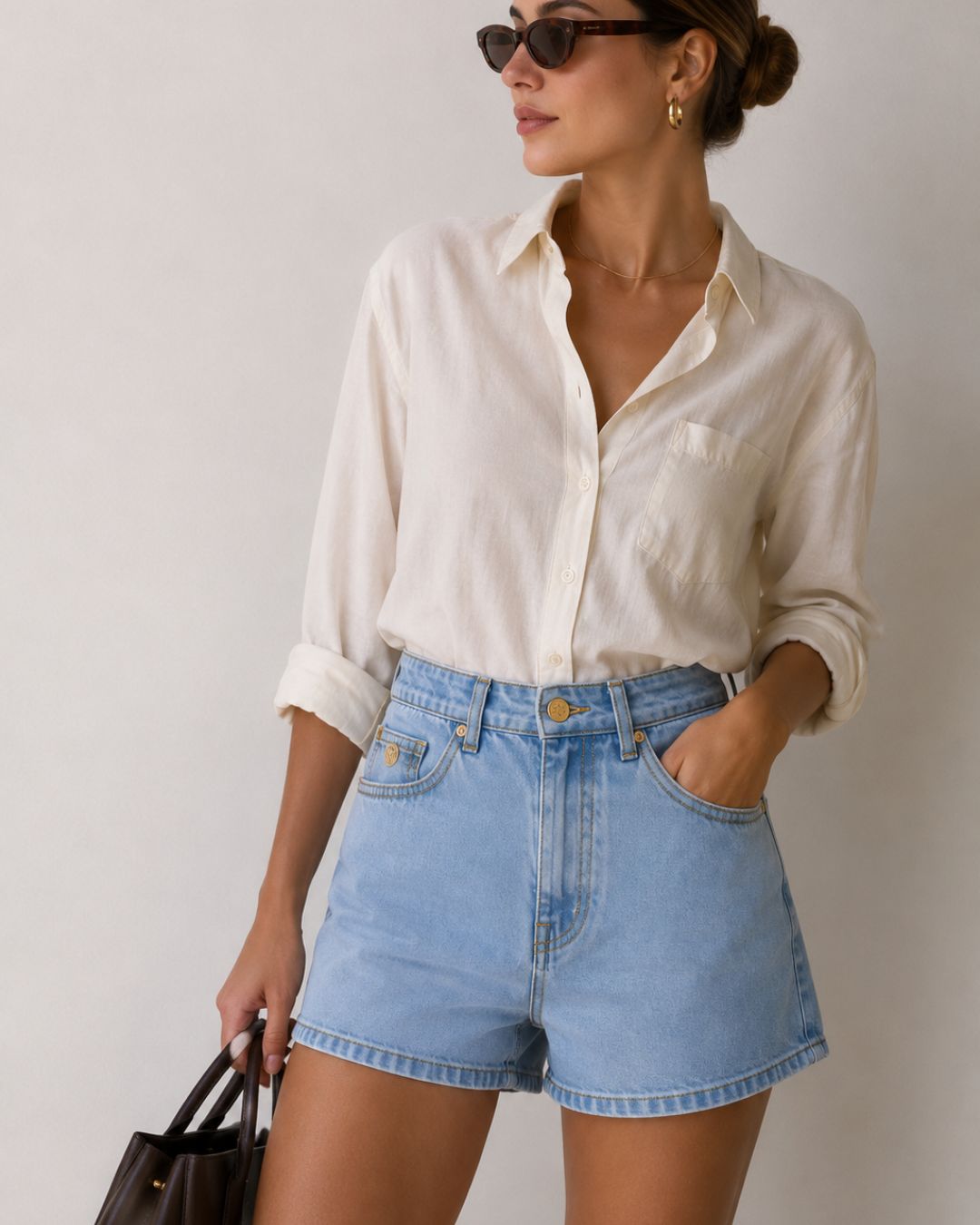 Un básico atemporal diseñado para acompañarte en cualquier ocasión. Este short denim de tiro alto combina una silueta clásica y favorecedora con detalles cuidadosamente elaborados que elevan su apariencia y versatilidad.