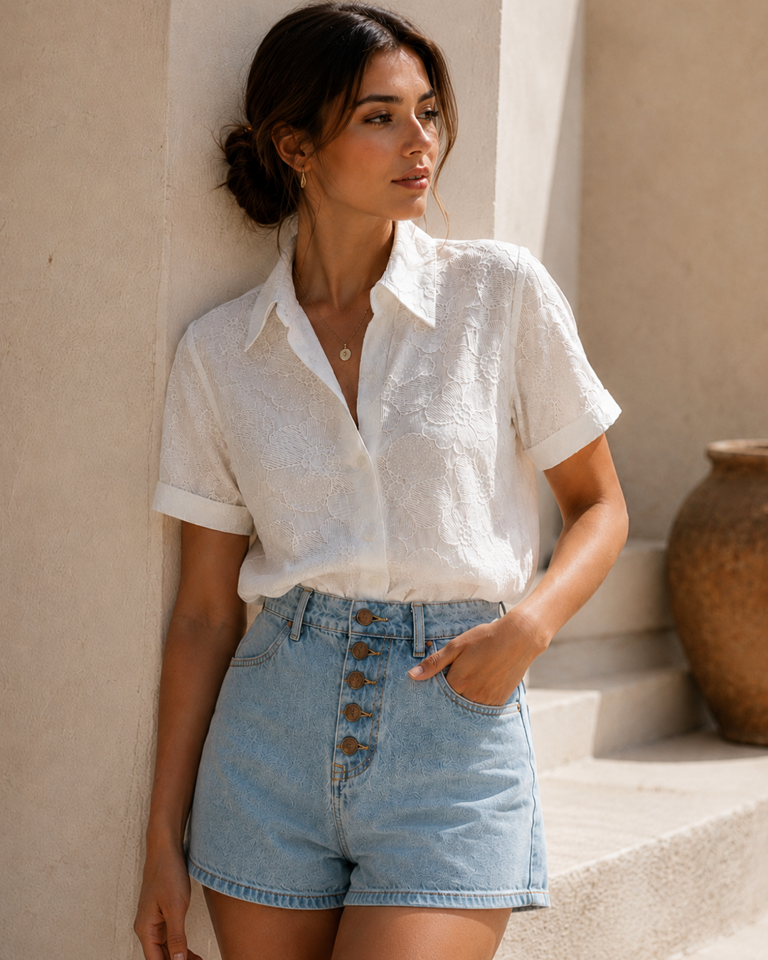 Short denim para mujer
Color azul claro
Tiro alto
Botonadura frontal metálica decorativa
Lavado claro con efecto vintage suave
Bolsillos delanteros funcionales
Bolsillos traseros funcionales
Pasadores para cinturón
Silueta femenina y favorecedora
Acabados premium
Diseño versátil y fácil de combinar